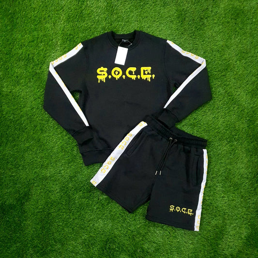 Pre-Order Now! BLACK/YELLOW/WHITE CREW NECK SHORT TRACKSUIT